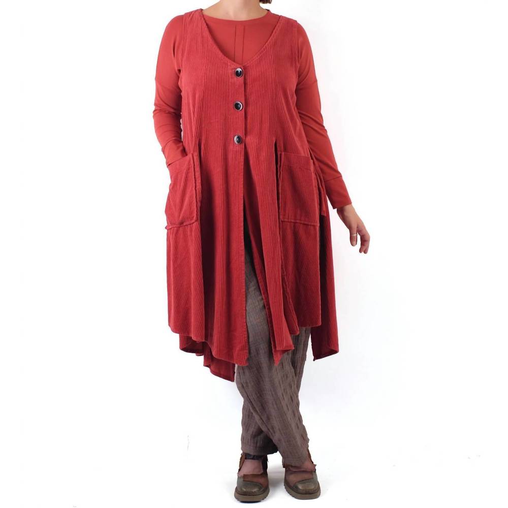 NEW BODIL windmill long vest in brick corduroy